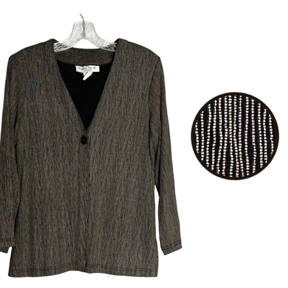 Vintage Ronni Nicole Medium Cardigan Topper‎ One Button Stretch Shoulder Pads